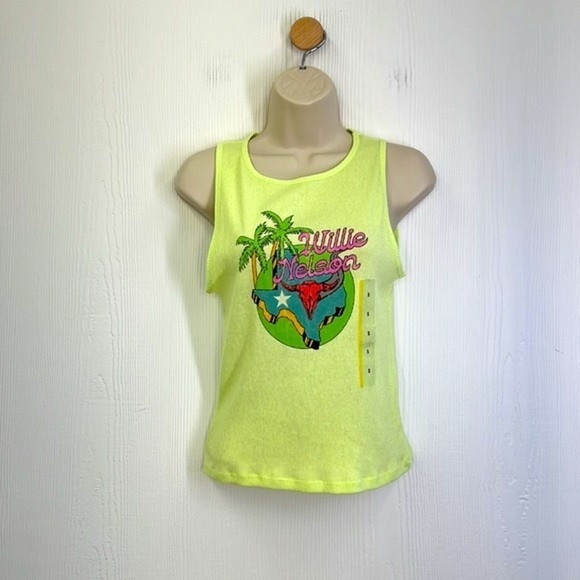 Zion Rootswear - Neon Yellow Willie Nelson Texas Palm Tree Graphic Tank Top Sm - Picture 2 of 10